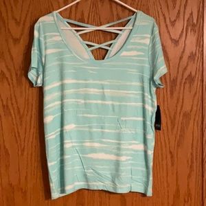 a.n.a. Aqua Splash TieDye Cap Sleeve Top with Criss Cross Back and Drape